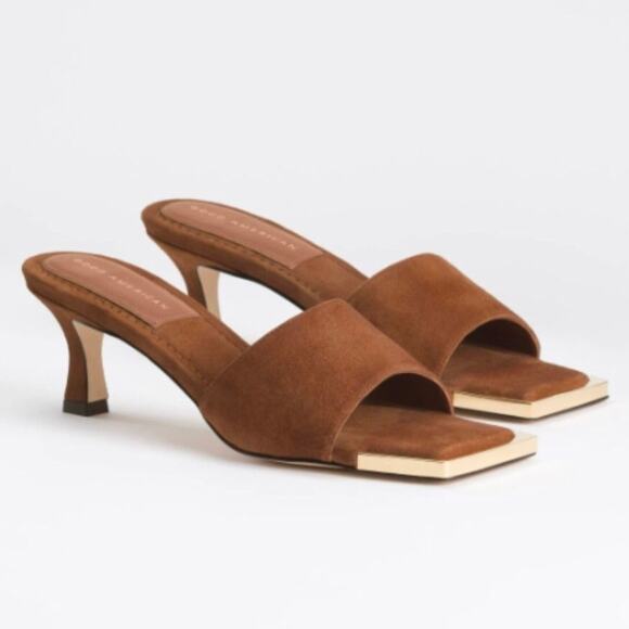 Good American Tobacco and Gold The Standout Square Toe Slide Sandal Size 7 - Picture 1 of 13